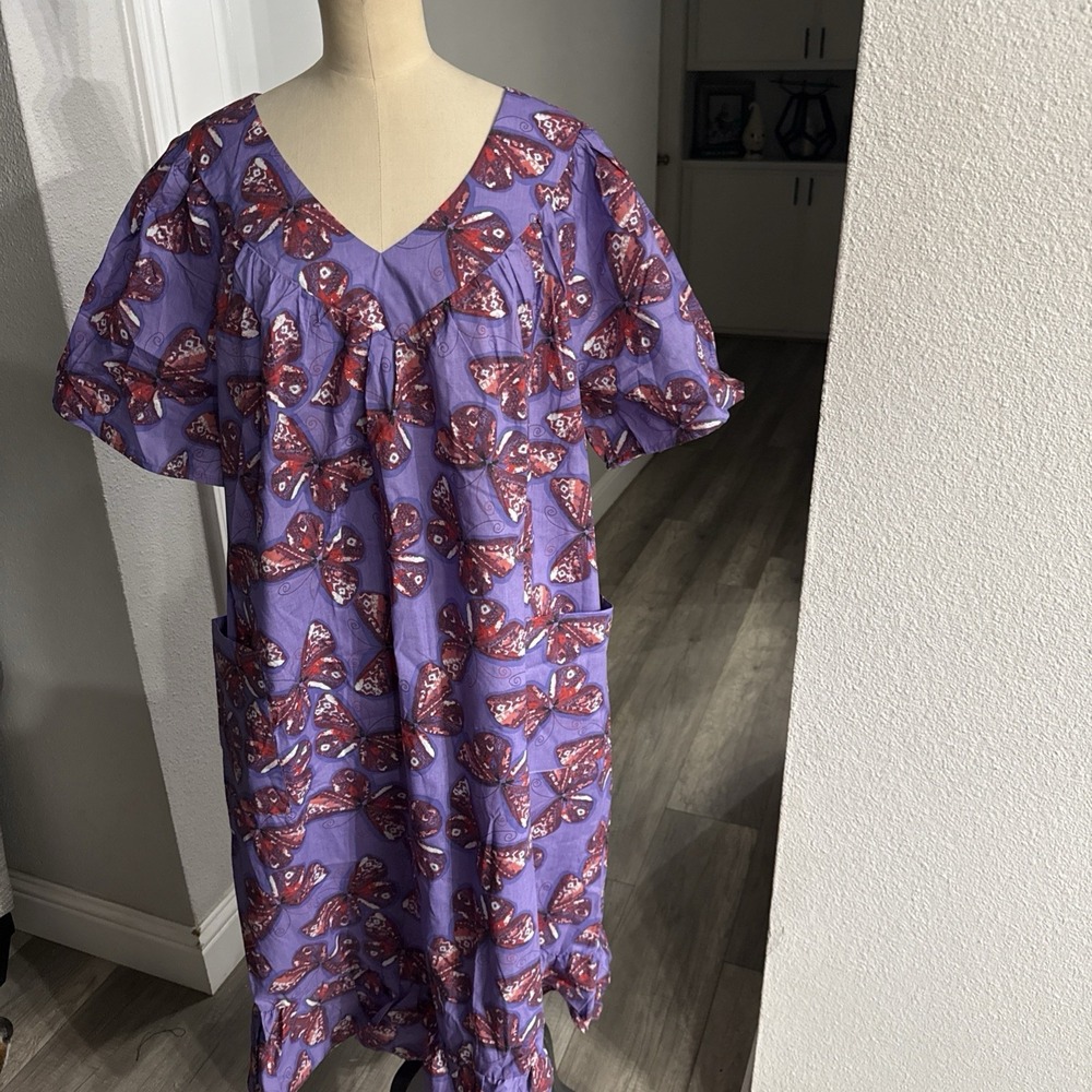 Anthony Richards Muumuu Mumu House Dress Butterfly Nightgown Caftan Pockets 2X
